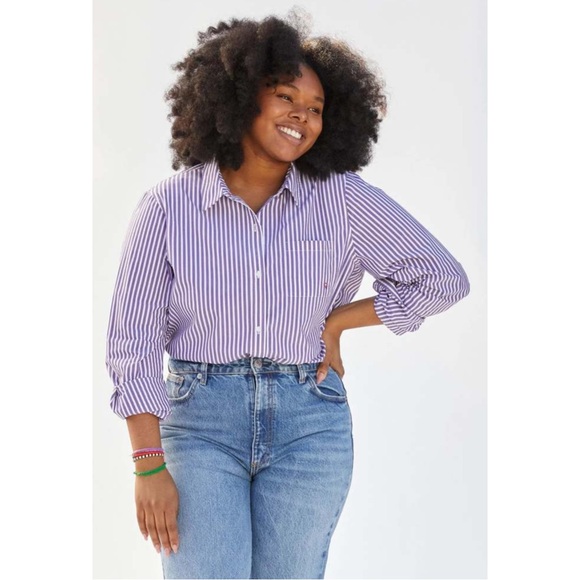 CLARE V. | $245 Phoebe Blouse in Dark Lilac/Ivory Stripe, Size XXL - Picture 10 of 10
